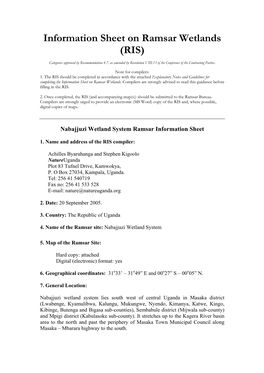 Information Sheet on Ramsar Wetlands (RIS)