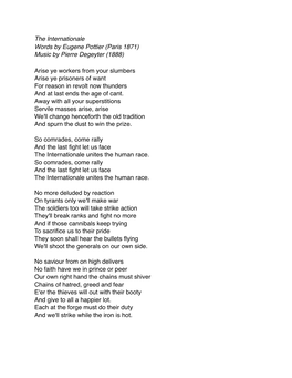 The Internationale Words by Eugene Pottier (Paris 1871) Music by Pierre Degeyter (1888)