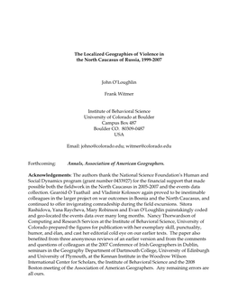 The Localized Geographies of Violence in the North Caucasus of Russia, 1999-2007