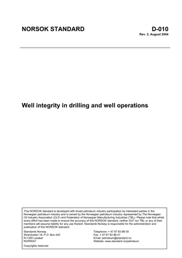 NORSOK STANDARD D-010 Well Integrity in Drilling and Well Operations