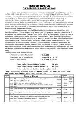 Tender Notice District Council, Rahim Yar Khan