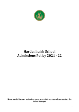 Hardenhuish School Admissions Policy 2021 - 22