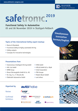 Functional Safety in Automotive 05 and 06 November 2019 in Stuttgart-Fellbach