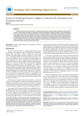 Causes of Violating Prisoner's Right to a Decent Life. Romania in The