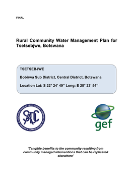 Rural Community Water Management Plan for Tsetsebjwe, Botswana