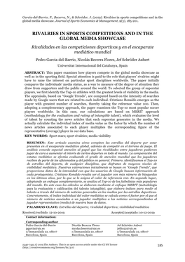 RIVALRIES in SPORTS COMPETITIONS and in the GLOBAL MEDIA SHOWCASE Rivalidades En Las Competiciones Deportivas Y En El Escaparate