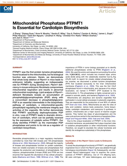 Mitochondrial Phosphatase PTPMT1 Is Essential for Cardiolipin Biosynthesis