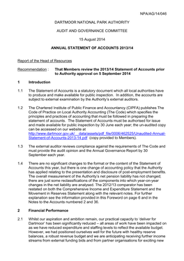 Npa/Ag/14/046 Dartmoor National Park Authority