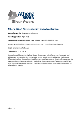 Athena SWAN Silver University Award Application