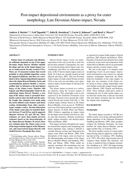 Post-Impact Depositional Environments As a Proxy for Crater Morphology, Late Devonian Alamo Impact, Nevada