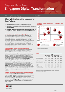 Singapore Digital Transformation Refer to Important Disclosures at the End of This Report