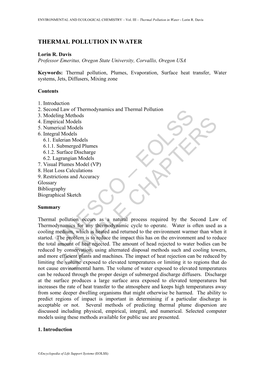 Thermal Pollution in Water - Lorin R