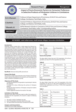 Research Paper Management Impact of Socio-Economic Factors on Consumer Preference in Selective Products of Hindustan Unilever in Coimbatore City