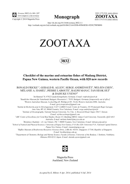 Checklist of the Marine and Estuarine Fishes of Madang District, Papua New Guinea, Western Pacific Ocean, with 820 New Records