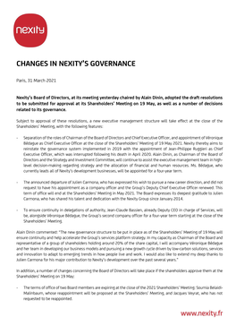 Changes in Nexity's Governance