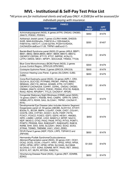 MVL - Institutional & Self-Pay Test Price List *All Prices Are for Institutional Clients and Self-Pay ONLY