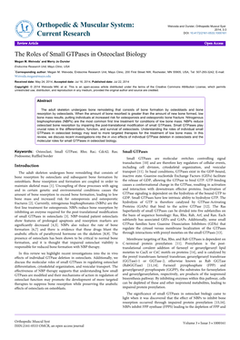 The Roles of Small Gtpases in Osteoclast Biology Megan M