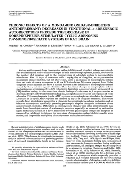 CHRONIC EFFECTS of a MONOAMINE OXIDASE-INHIBITING ANTIDEPRESSANT: DECREASES in FUNCTIONAL A-ADRENERGIC AUTORECEPTORSPRECEDETHEDE