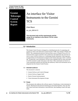 An Interface for Visitor Instruments to the Gemini TCS Tcs Cjm 069.Fm/13 1 of 36 Introduction