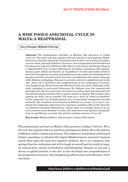 A Wise Fool's Anecdotal Cycle in Malta