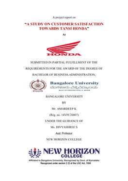 “A STUDY on CUSTOMER SATISFACTION TOWARDS TANSI HONDA” At