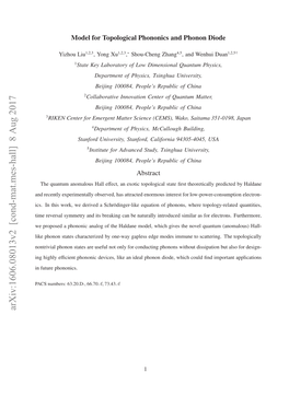 Arxiv:1606.08013V2 [Cond-Mat.Mes-Hall] 8 Aug 2017 Asnmes 32.- 67.F 73.43.-F 66.70.-F, 63.20.D-, Numbers: PACS Phononics