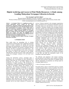 A Study Among Leading Malayalam Newspaper Libraries in Kerala