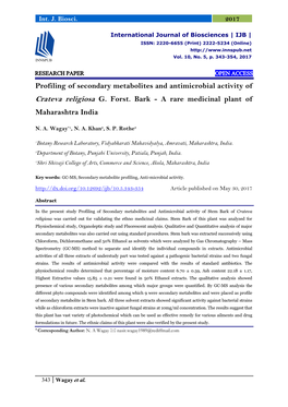 Profiling of Secondary Metabolites and Antimicrobial Activity of Crateva Religiosa G