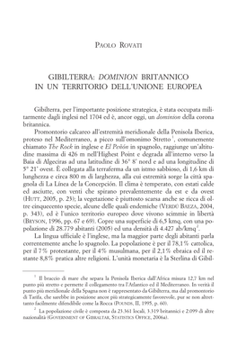 Gibilterra: Dominion Britannico in Un Territorio Dell'unione