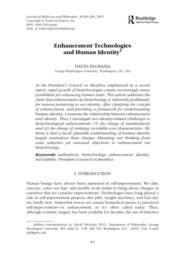 Enhancement Technologies and Human Identity1