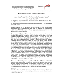 300Th Anniversary Volcano International Conference Commemorating the 1706 Arenas Negras Eruption Garachico, Tenerife, Canary Islands, SPAIN