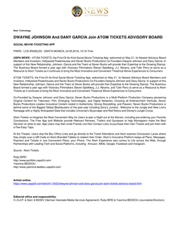 DWAYNE JOHNSON and DANY GARCIA Join ATOM TICKETS ADVISORY BOARD