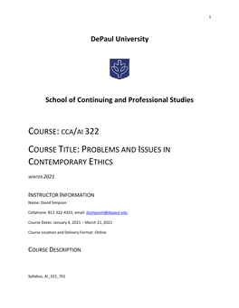 Course:Cca/Ai 322 Course Title:Problems and Issues In