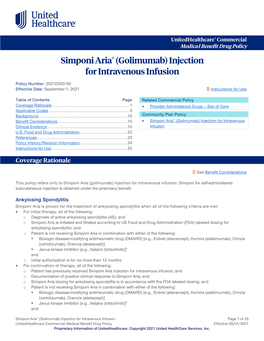 Simponi Aria® (Golimumab) Injection for Intravenous Infusion – Commercial Medical Benefit Drug Policy