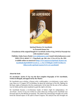 Jeebon O Jog Was the First Complete Biography of Sri Aurobindo, Written in Bengali, and Approved by the Master