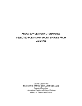 Asean-20Th Century Literatures Selected Poems and Short Stories From