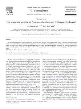 The Systematic Position of Sophora Inhambanensis (Fabaceae: Sophoreae) ⁎ J.S