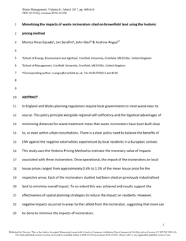 Monetising the Impacts of Waste Incinerators Sited on Brownfield Land Using the Hedonic