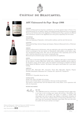 AOC Châteauneuf-Du-Pape Rouge 1988 | © Famille Perrin | Design Vin.Co BR88E