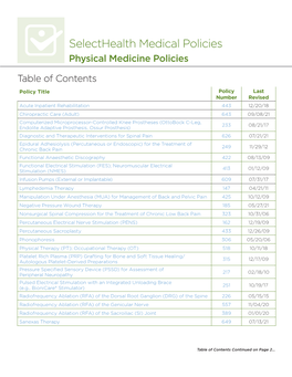 Selecthealth Medical Policies Physical Medicine Policies