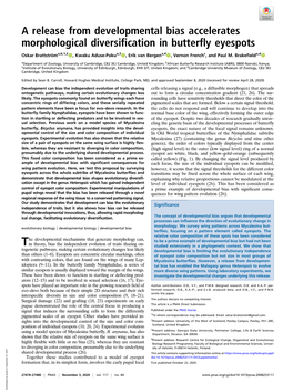 A Release from Developmental Bias Accelerates Morphological Diversification in Butterfly Eyespots