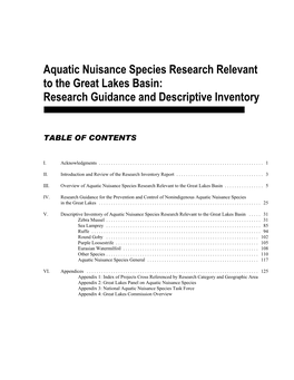 Aquatic Nuisance Species Research Relevant to the Great Lakes Basin: Research Guidance and Descriptive Inventory