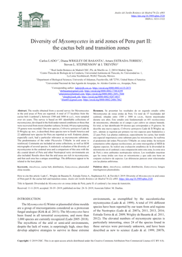 Myxomycetes in Arid Zones of Peru Part II: the Cactus Belt and Transition Zones