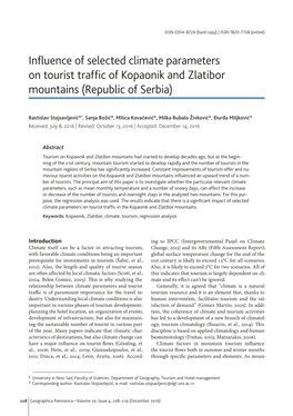 Influence of Selected Climate Parameters on Tourist Traffic of Kopaonik and Zlatibor Mountains (Republic of Serbia)