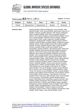 (GISD) 2021. Species Profile Psidium Guajava