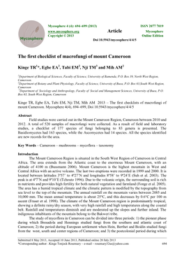 The First Checklists of Macrofungi of Mount Cameroon