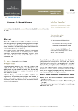 Rheumatic Heart Disease Lakshmi Vasudha*