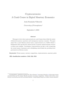 Cryptocurrencies: a Crash Course in Digital Monetary Economics