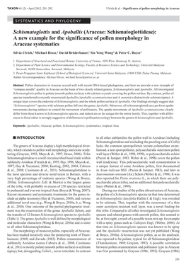 Schismatoglottis and Apoballis (Araceae: Schismatoglottideae): a New Example for the Significance of Pollen Morphology in Araceae Systematics