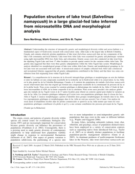 Population Structure of Lake Trout (Salvelinus Namaycush) in a Large Glacial-Fed Lake Inferred from Microsatellite DNA and Morphological Analysis